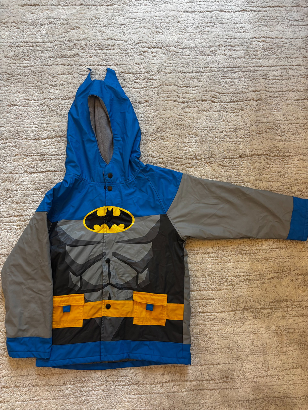 Western Chief Batman Rain Jacket Hooded Boys Size 7 Blue Gray